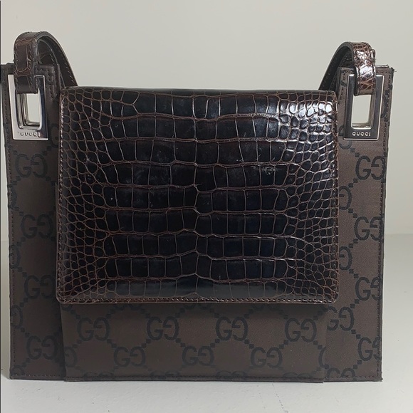 Rare Gucci crocodile and canvas shoulder bag - Picture 5 of 5
